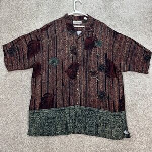 VTG Fieldmaster Polo Shirt‎ Mens XLT Short Sleeve Button Up Tropical Leaf Print